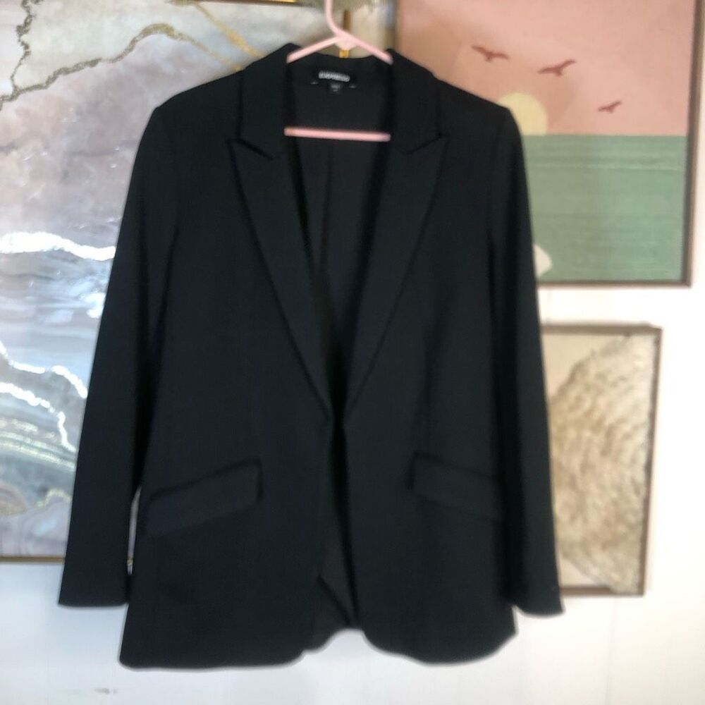 Express Womens Lined Long Sleeve Open Front Blazer Suit Jacket Black Size Medium